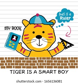 Tiger ist ein Student und kluger Junge, lustige Tierkarikatur, Vektorillustration-Illustration