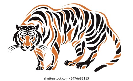 Tiger, stylized vector illusttration, flat design style