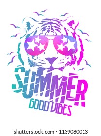 Tiger summer slogan t-shirt design. Print poster vector illustration