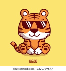 Tiger With Sunglasses Cute Vector