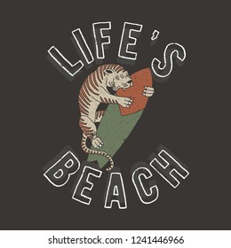 Tiger Surf vector print design ,tee shirt graphics, typography