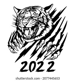 Tiger svg clipart. New Year of the Tiger 2022. Freehand drawing of a tiger. Greeting card, poster, illustration for printing on T-shirts, textiles and souvenirs. svg