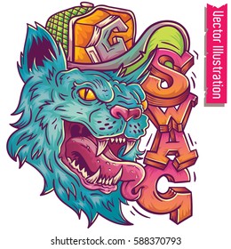 Tiger in swag style,vector illustration for t-shirt. Crazy Fashion animals. Fashion panther hipster, Vector swag cat.