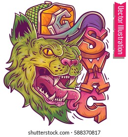 Tiger in swag style,vector illustration for t-shirt. Crazy Fashion animals. Fashion panther hipster, Vector swag cat. Grinch, Cheshire Cat, 