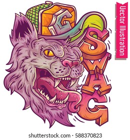 Tiger in swag style,vector illustration for t-shirt. Crazy Fashion animals. Fashion panther hipster, Vector swag cat.