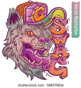 Tiger in swag style,vector illustration for t-shirt. Crazy Fashion animals. Fashion panther hipster, Vector swag cat.