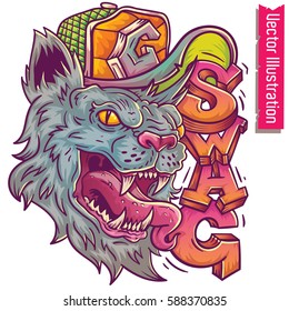 Tiger in swag style,vector illustration for t-shirt. Crazy Fashion animals. Fashion panther hipster, Vector swag cat.