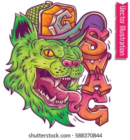 Tiger in swag style,vector illustration for t-shirt. Crazy Fashion animals. Fashion panther hipster, Vector swag cat. Grinch, Cheshire Cat.