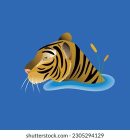 Tiger in swamp hand drawing