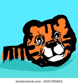 Tiger Swimming In The Sea Wildlife Animal Cartoon Vector