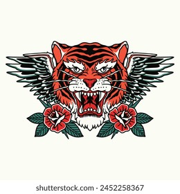 Tiger Swing Roses Vector Illustration