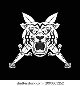 tiger sword,hand drawn illustrations. for the design of clothes, jackets, posters, stickers, souvenirs etc.
