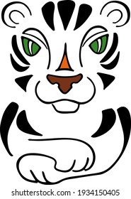 Tiger symbol of 2022 new year, cute sketch vector drawing, stripes and green eyes create silhouette. Lying tiger sign