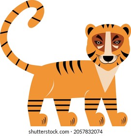 Tiger. Symbol of 2022. Red tiger with black stripes. Kind tiger.