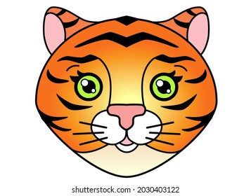 Tiger - symbol of 2022 - vector full color illustration. Head of a cute little tiger, cute face for cards and banners