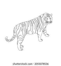 The tiger is a symbol of 2022. Vector illustration made in one line. Suitable for the design of greeting cards for the new year, websites and typography on the theme of the holiday and animals 