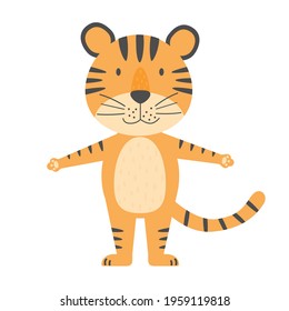 Tiger, symbol of 2022 year. New year mascot. Cute vetor flat animal character, isolated on white background