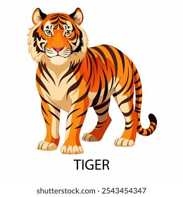 Tiger symbol of 2034 in cartoon style on a white background. Vector illustration.