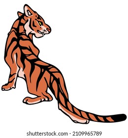 Tiger symbol of Chinese New Year 2022 on white background. Wild tiger climbs up cartoon animal.Vector illustration. Vector illustration