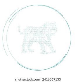 The tiger symbol filled with teal dots. Pointillism style. Vector illustration on white background