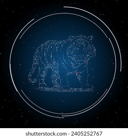 The tiger symbol filled with white dots. Pointillism style. Some dots is red. Vector illustration on blue background with stars