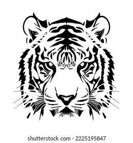 Tiger symbol logo tribal tattoo design stencil vector illustration. Growling Tiger head silhouette, vector. 2022 tiger head on white background. Year of the tiger

