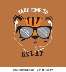 Tiger , Take time to Relax funny hand drawn doodle, cartoon alligator. Good for Poster or t-shirt textile graphic design. Vector hand drawn illustration.