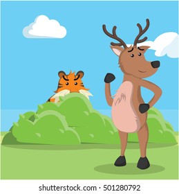 tiger targeting deer vector illustration design