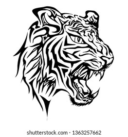 Tiger Tattoo Face Black White Illustration Stock Vector (Royalty Free)  1363257662 | Shutterstock
