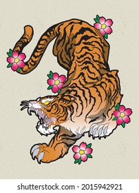 tiger tattoo japan vintage design