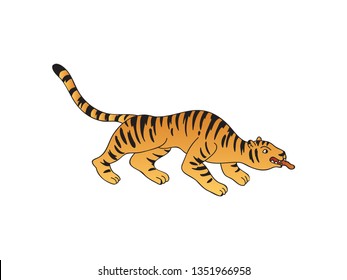 Tiger tattoo on white background. Vector flat illustration.
