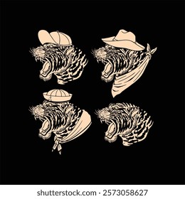 tiger tattoo set vector design
