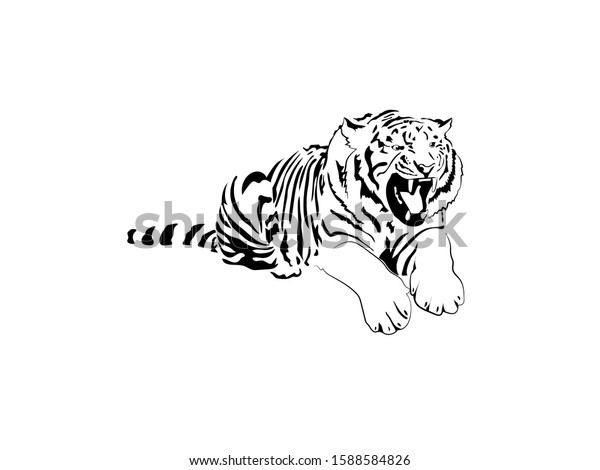 Tiger Tattoo Stencil Logo Black White Stock Vector Royalty Free 1588584826