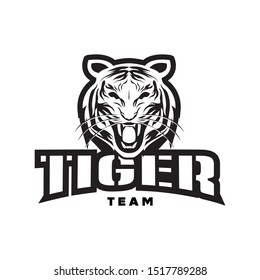 Tiger Team Sport Badge Logo design vector icon illustration inspiration. Modern head or face animal with E-sports style logos with black and white version