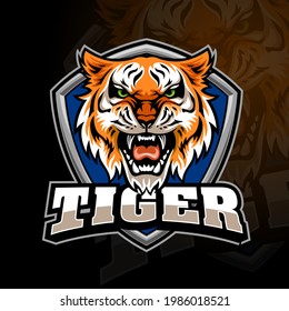 Tiger Team Vector Logo Illustration. Logo Suitable For App, Tech, Team, Sport, Software, Game Companies And Hardware Shop. Design Is Minimal And Easy To Configure.