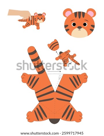 Tiger template for building for games. Tiger paper toy.