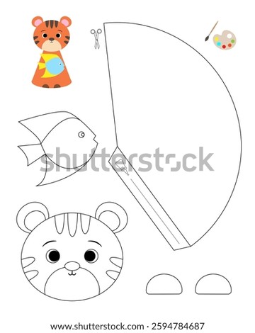 Tiger template for coloring and building for games