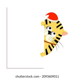 Tiger. Template for a postcard. Congratulatory poster year of the tiger.Vector illustration. 2022