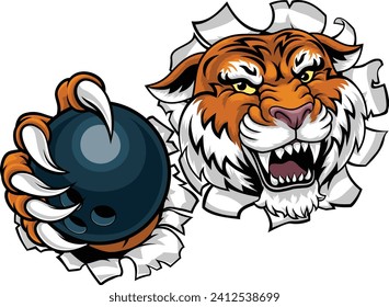 A tiger ten pin bowling ball animal sports team mascot