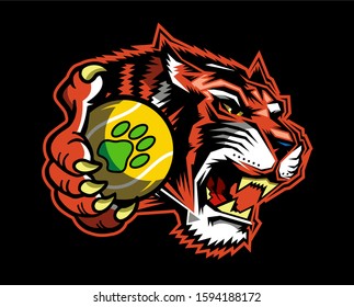 tiger tennis team mascot holding ball for school, college or league