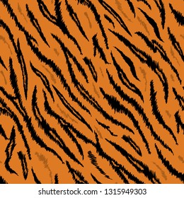 Tiger Texture Seamless Animal Pattern. Striped Fabric Background Tiger Skin Fur. Fashion Abstract Design Print for Wallpaper, Decor. Vector illustration