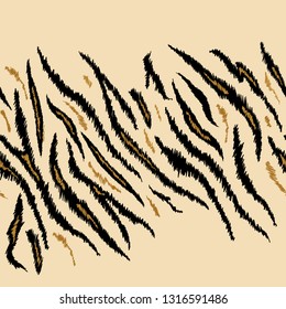 Tiger Texture Seamless Animal Pattern. Striped Fabric Background Tiger Skin. Fashion Abstract Design Print for Wallpaper, Decor. Vector illustration