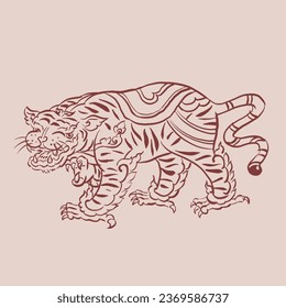 Tigre en vector de arte tailandés para ilustración, decoración, tarjeta