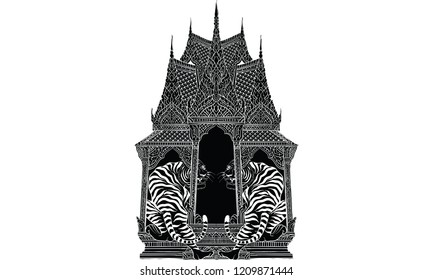 Tiger in Thai tradition painting,Thai tattoo, vector