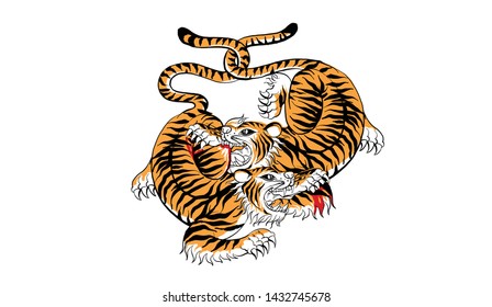 tiger in Thai tradition style,Thai tattoo, vector