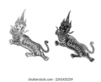 tiger in Thai traditional tattoo
