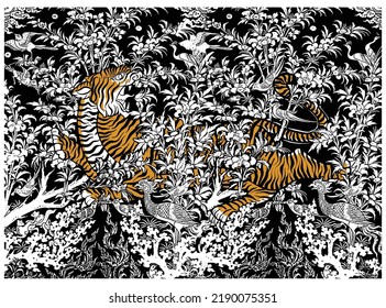 - tiger in Thai traditional tattoo, Thai traditional painting in temple, vector
