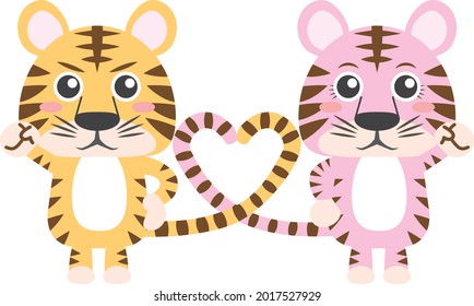 A tiger that makes a heart-shaped tail with a couple