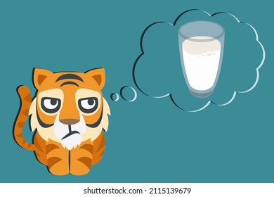 burbuja de tigre y pensamiento con vaso de leche sobre fondo azul, estilo de vida alternativo, ilustración vectorial