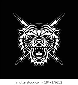 tiger with thunder illustration vector design